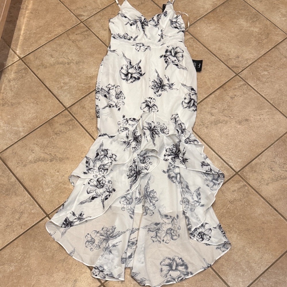 Lulu's White and Black Floral High Low Dress